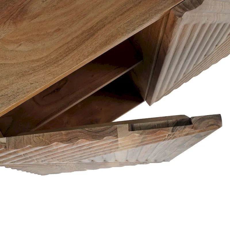 Cassettiera a 4 Ante in Legno di Acacia con Rilievo Geometrico, 172.72cm L x 45.72cm P x 76.2cm H
