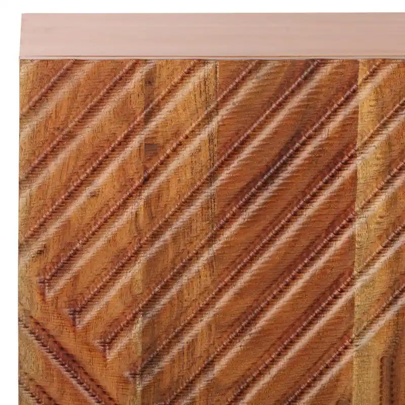 Cassettiera a 4 Ante in Legno di Acacia con Rilievo Geometrico, 172.72cm L x 45.72cm P x 76.2cm H